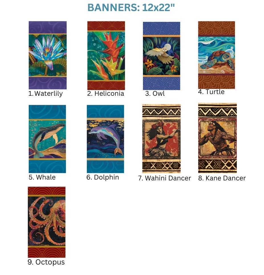 Banner line card: nine hand-painted banner designs